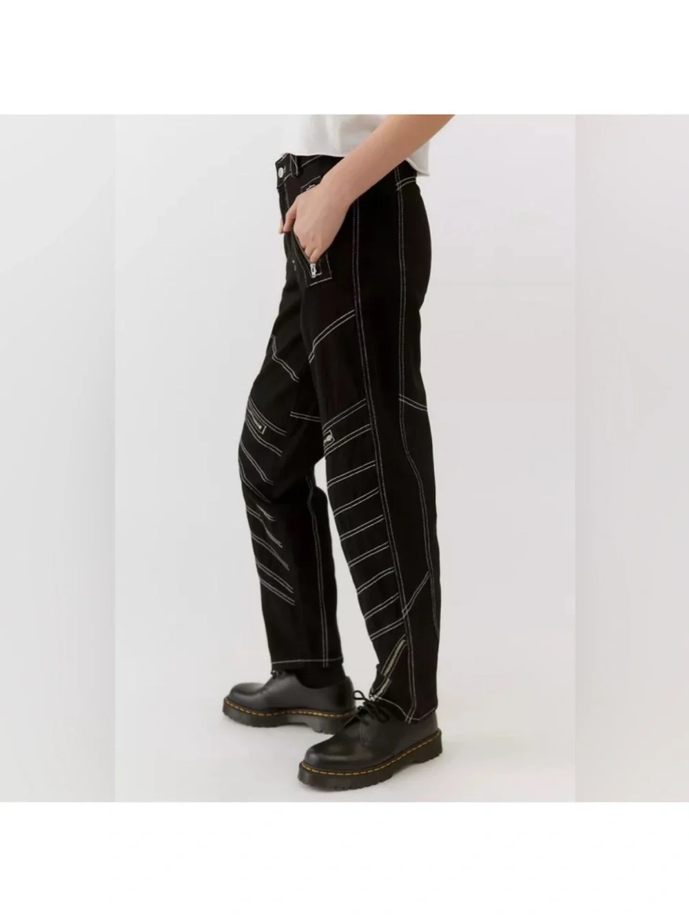 BDG Black Pants with White Contrast Stitching Detail